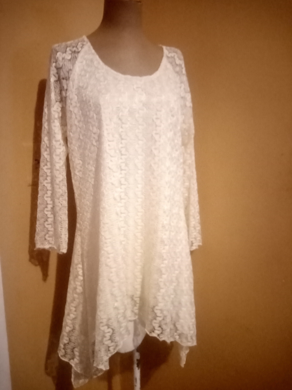 indigo soul White Lace Long Sleeve A-Line Tunic Dress